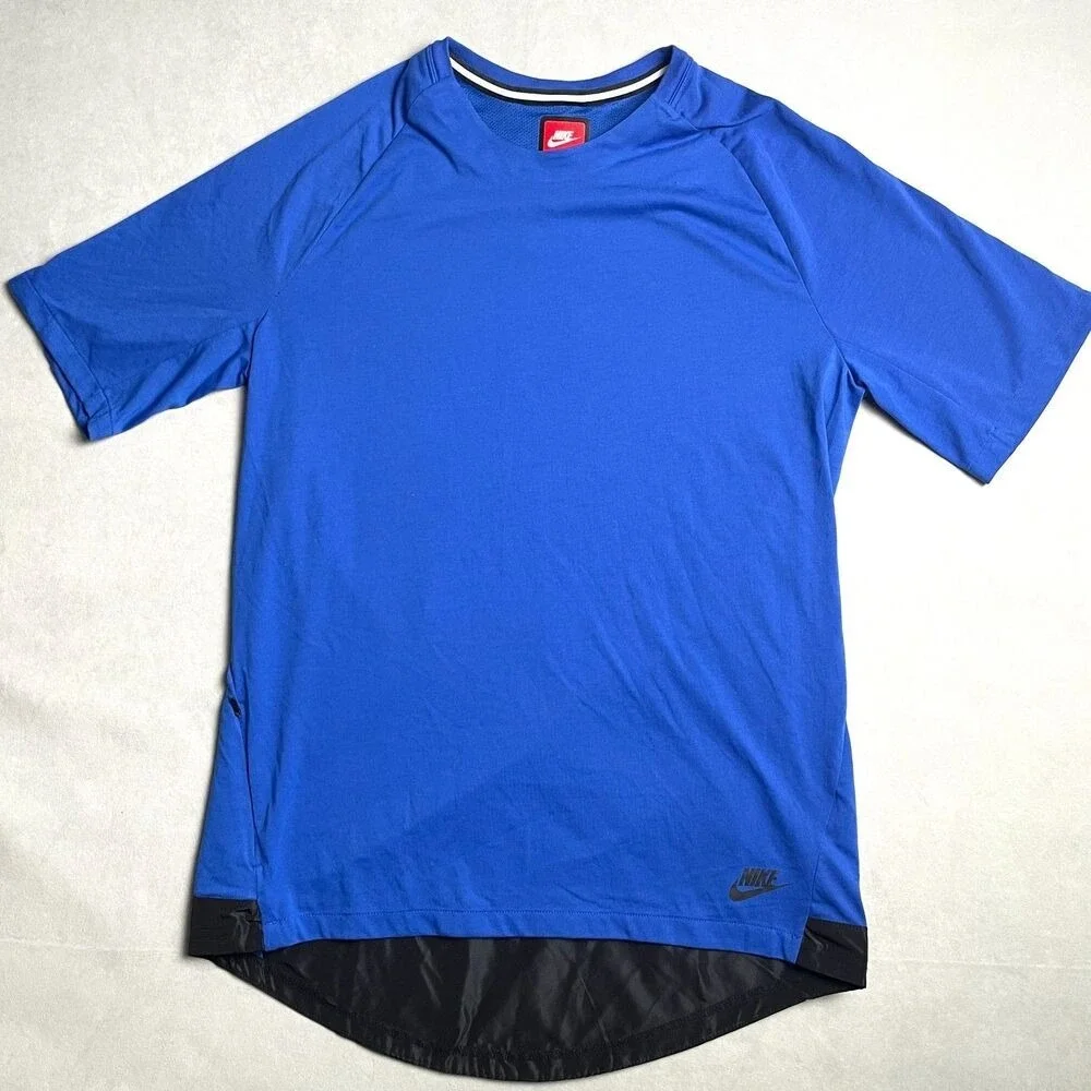 Nike Mens Sportswear Tech Pack Short Sleeve Top Blue Black Zip Pocket Medium